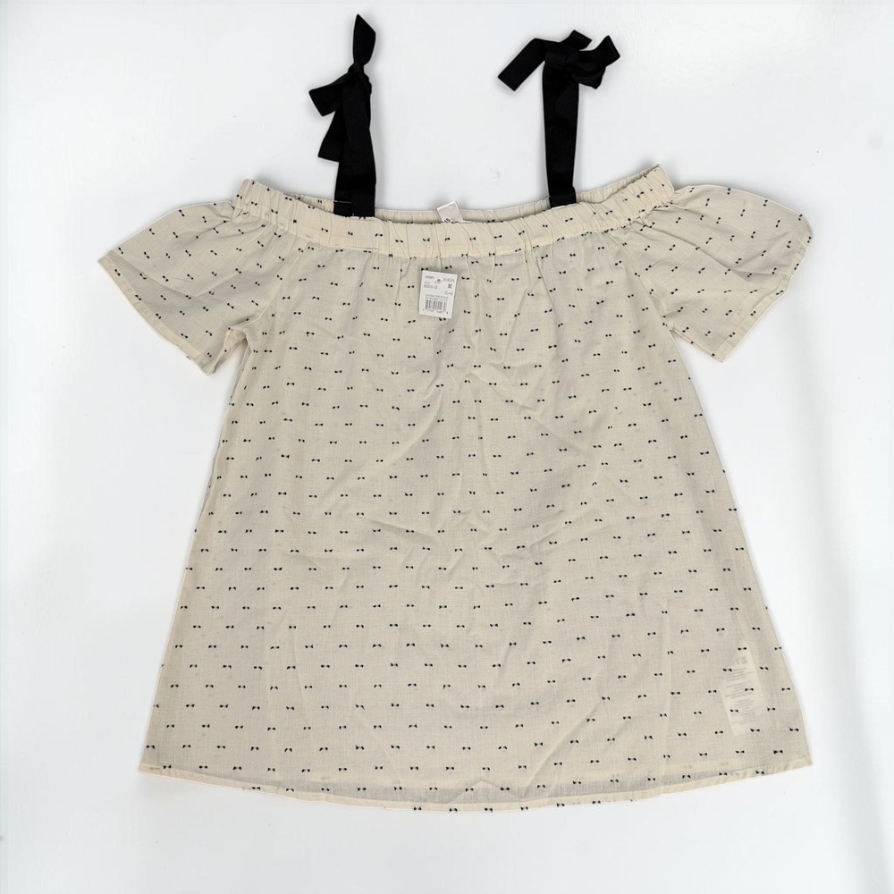 Motherhood Maternity Cream Dotted Off Shoulder Tie Strap Blouse Medium 93310-12